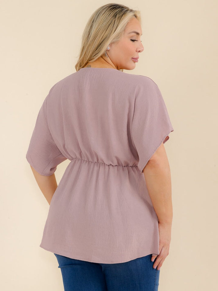 PLUS SIZE SHORT SLEEVE V-NECK PEPLUM TUNIC BLOUSE