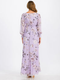 WOMEN'S LONG SLEEVE SURPLICE SELF TIE FLORAL MAXI DRESS