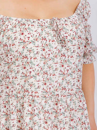PLUS SIZE SHORT SLEEVE DITSY FLORAL PRINT TIERED MAXI DRESS