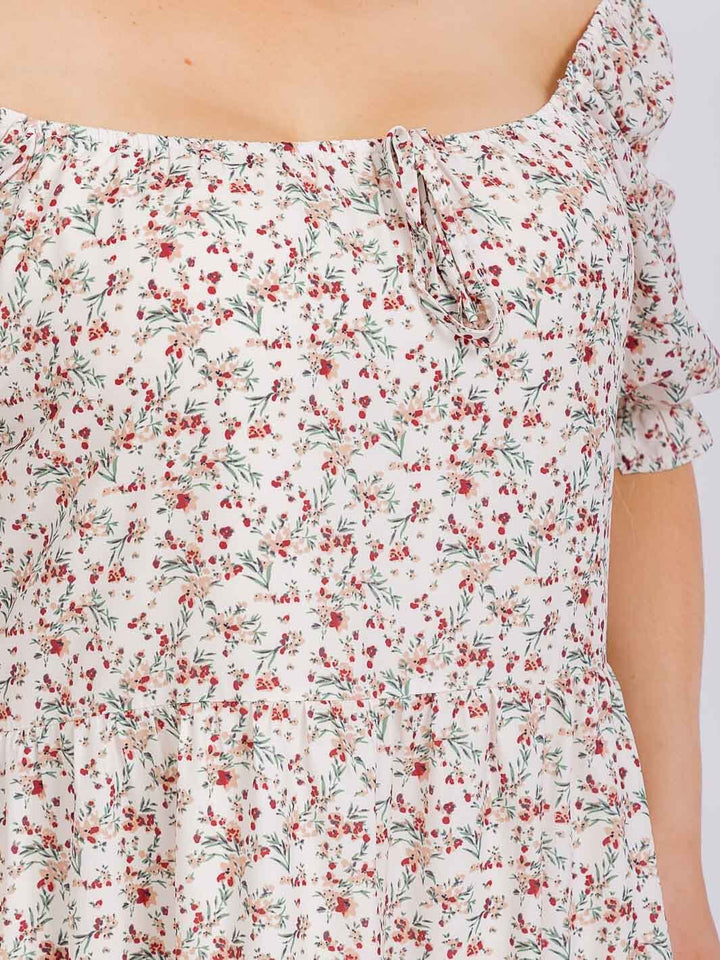 PLUS SIZE SHORT SLEEVE DITSY FLORAL PRINT TIERED MAXI DRESS