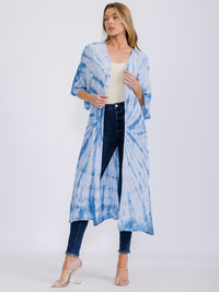 WOMEN'S SHORT SLEEVE OPEN FRONT TIE DYE KIMONO