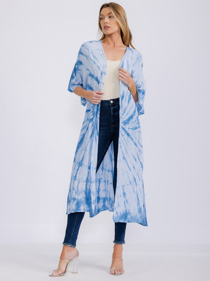 WOMEN'S SHORT SLEEVE OPEN FRONT TIE DYE KIMONO