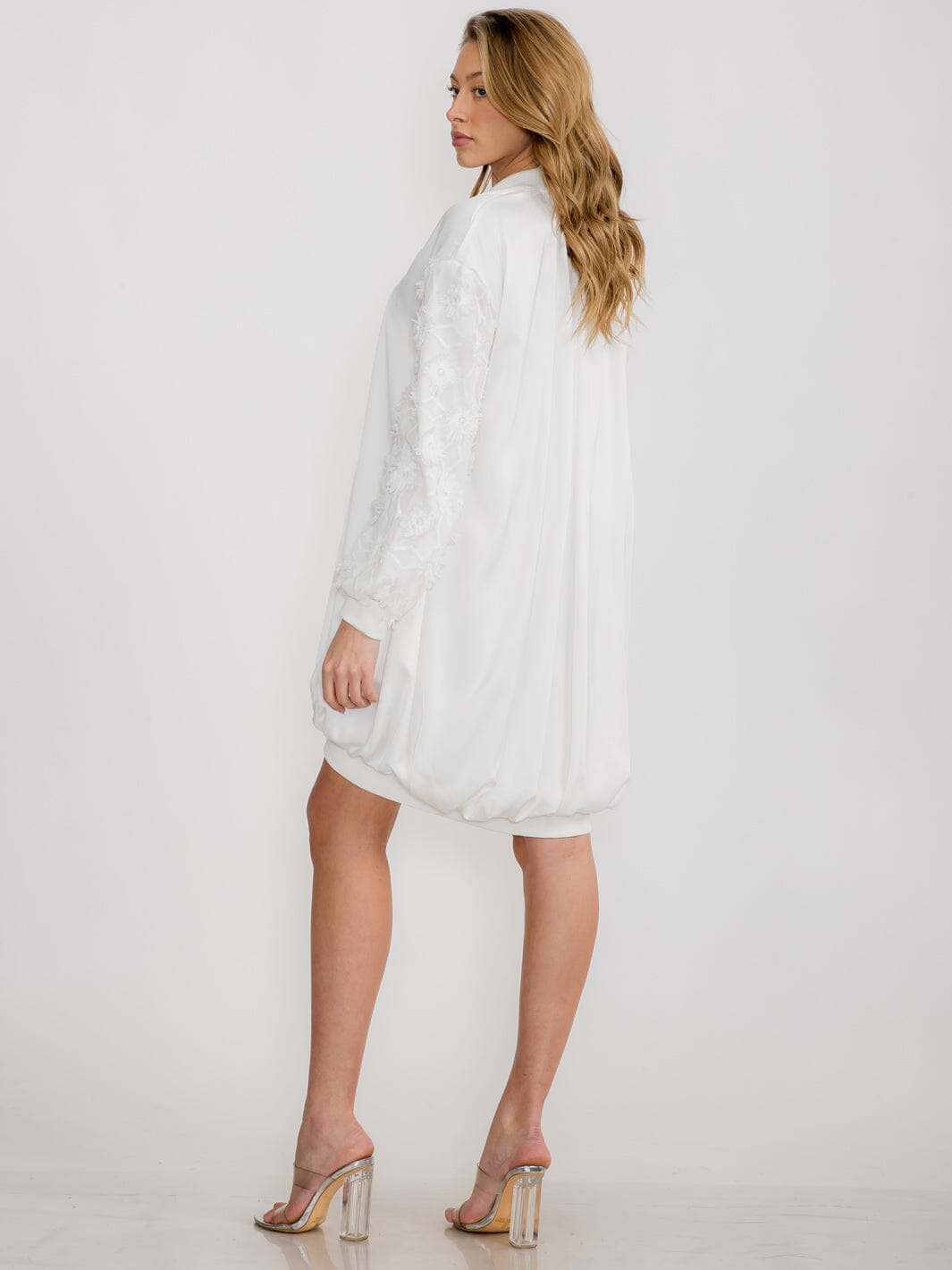 WOMEN'S LONG DETAILED SLEEVE FRONT POCKETS ZIP UP TUNIC MINI DRESS
