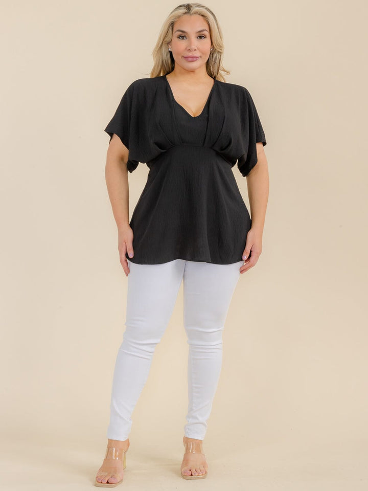PLUS SIZE SHORT SLEEVE V-NECK PEPLUM TUNIC BLOUSE