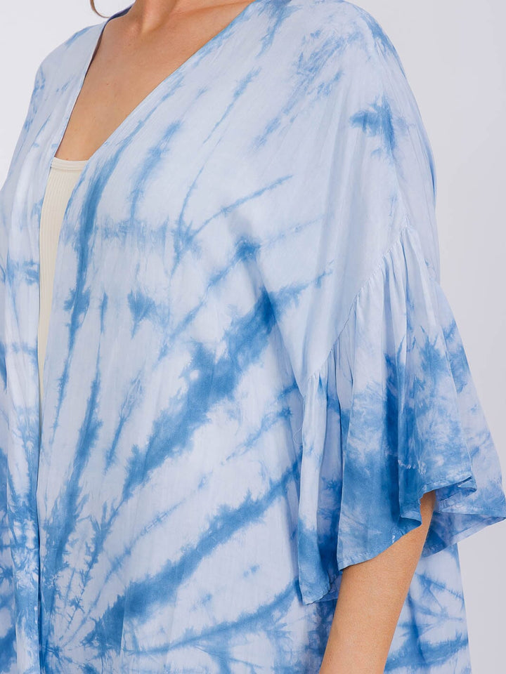 WOMEN'S SHORT SLEEVE OPEN FRONT TIE DYE KIMONO