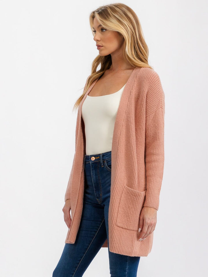 WOMEN'S LONG SLEEVE OPEN FRONT POCKETS CARDIGAN