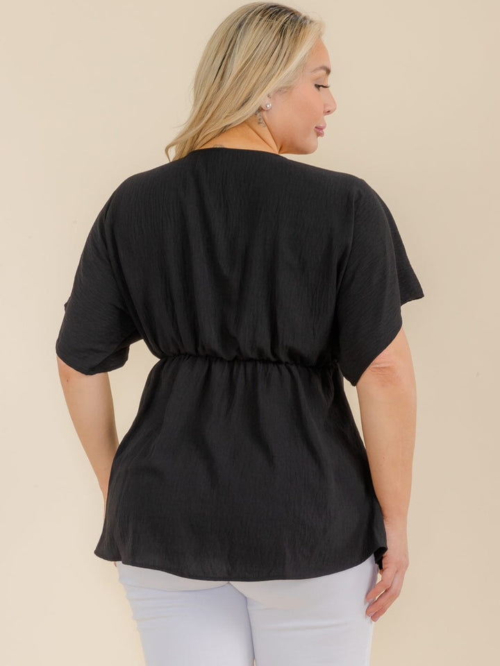PLUS SIZE SHORT SLEEVE V-NECK PEPLUM TUNIC BLOUSE