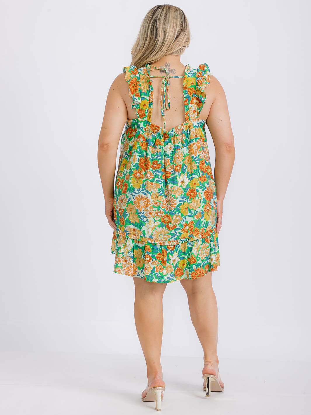 PLUS SIZE SLEEVELESS FRONT POCKETS FLOWER PRINT TUNIC MINI DRESS