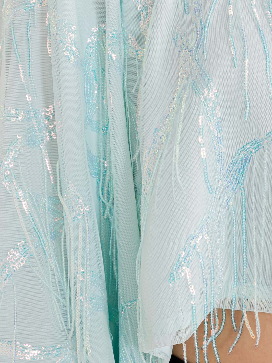 WOMEN'S 3/4 SLEEVE SEQUINS FRINGE CROP TOP