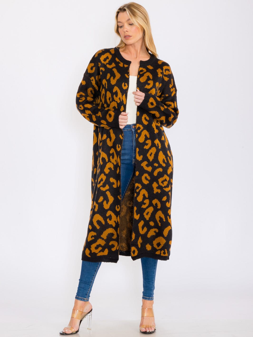 WOMEN'S LONG SLEEVES OPEN ANIMAL PRINT CARDIGAN