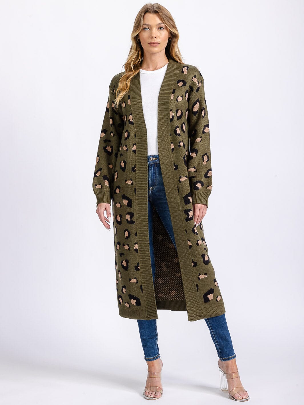 WOMEN'S LONG SLEEVE OPEN FRONT ANIMAL PRINT CARDIGAN