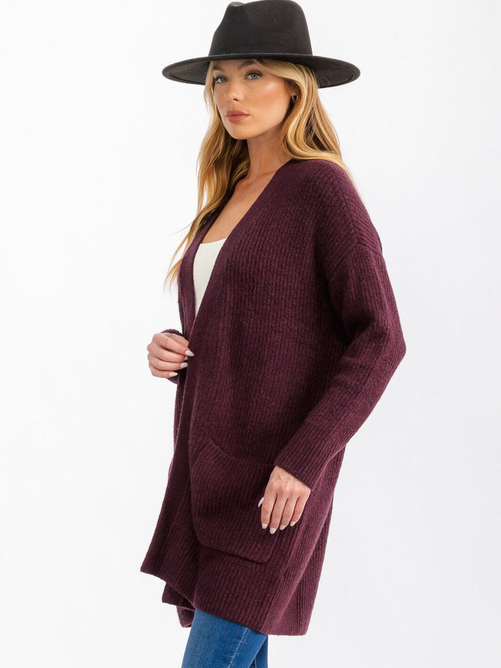 WOMEN'S LONG SLEEVE OPEN FRONT POCKETS CARDIGAN