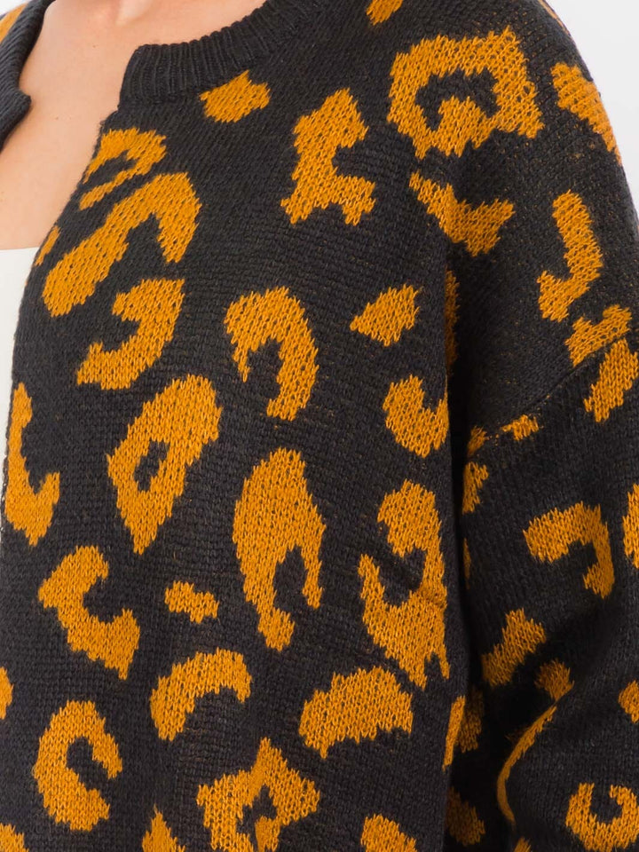 WOMEN'S LONG SLEEVES OPEN ANIMAL PRINT CARDIGAN
