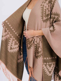WOMEN'S LONG SLEEVE OPEN FRONT PRINTED PONCHO