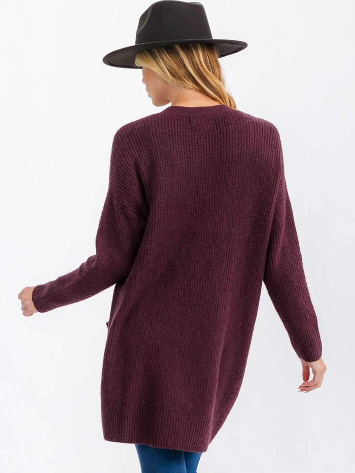 WOMEN'S LONG SLEEVE OPEN FRONT POCKETS CARDIGAN