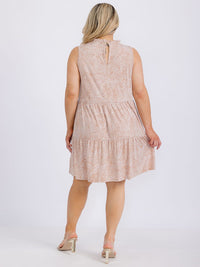 PLUS SIZE SLEEVELESS MOCK NECK TIERED ANIMAL PRINT TUNIC MINI DRESS