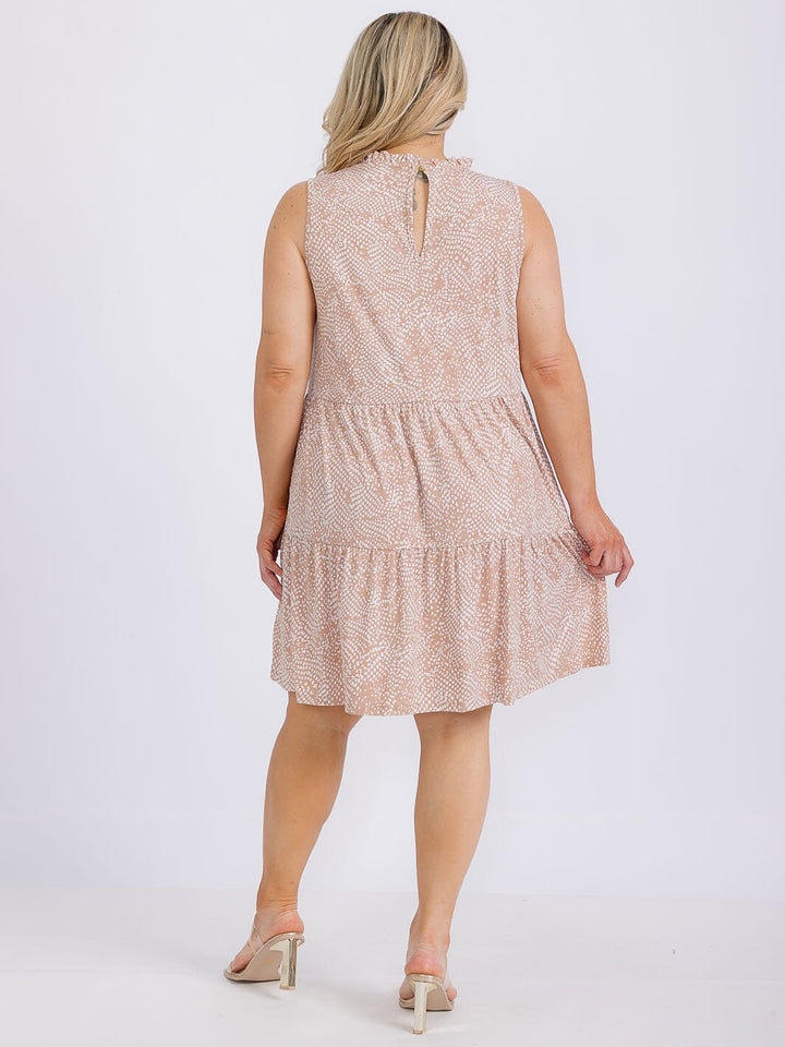 PLUS SIZE SLEEVELESS MOCK NECK TIERED ANIMAL PRINT TUNIC MINI DRESS