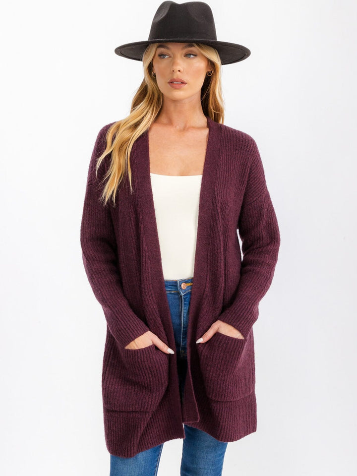 WOMEN'S LONG SLEEVE OPEN FRONT POCKETS CARDIGAN
