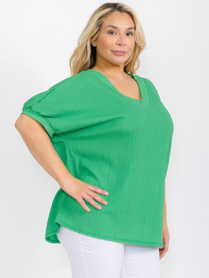 PLUS SIZE SHORT SLEEVE V-NECK TUNIC BLOUSE