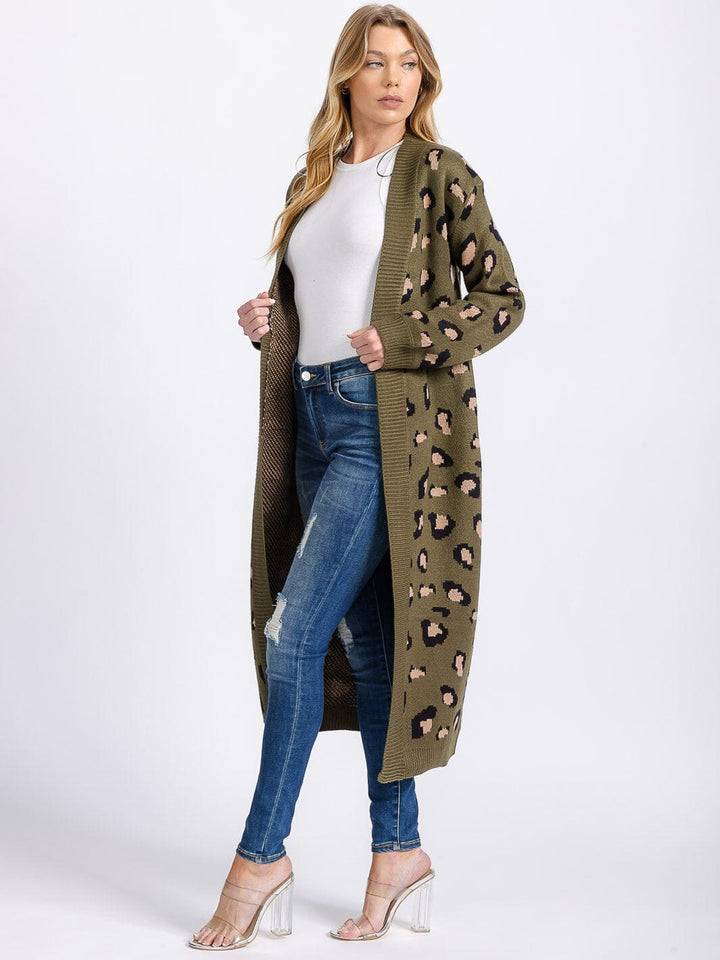WOMEN'S LONG SLEEVE OPEN FRONT ANIMAL PRINT CARDIGAN