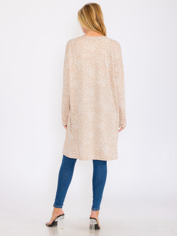 WOMEN'S LONG SLEEVES OPEN FRONT POCKETS ANIMAL PRINT CARDIGAN