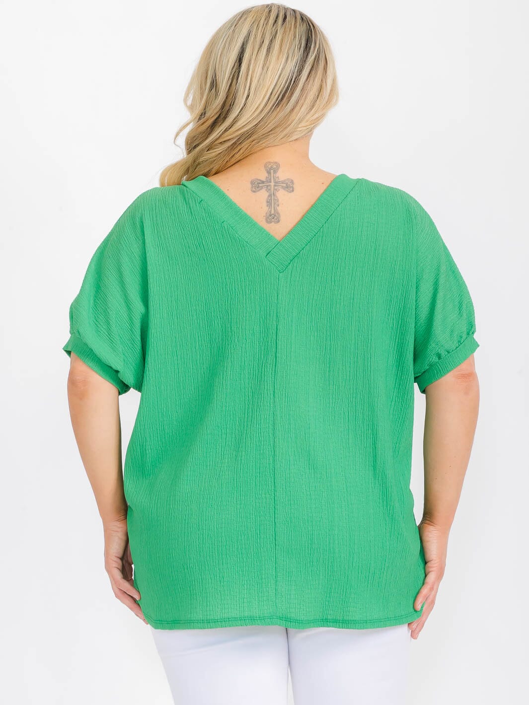 PLUS SIZE SHORT SLEEVE V-NECK TUNIC BLOUSE