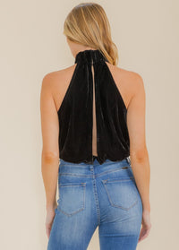 WOMEN'S SLEEVELESS HALTER NECK V-NECK VELVET OPEN BACK BODYSUIT