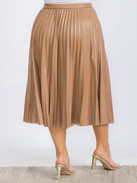 PLUS SIZE ZIP UP PU PLEATHER PLEATED MIDI SKIRT