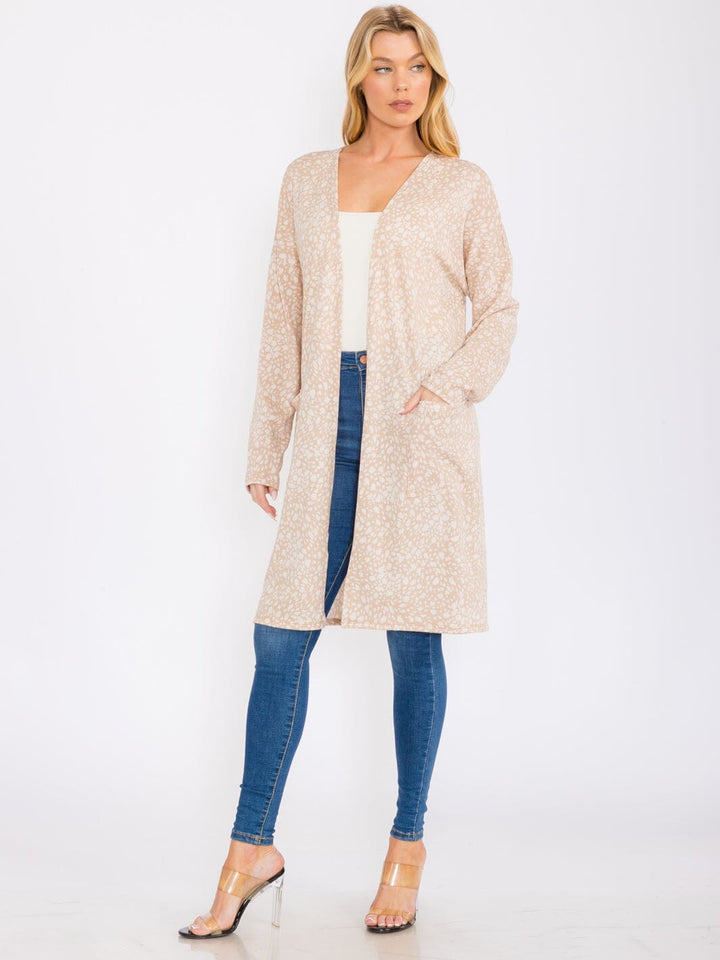 WOMEN'S LONG SLEEVES OPEN FRONT POCKETS ANIMAL PRINT CARDIGAN