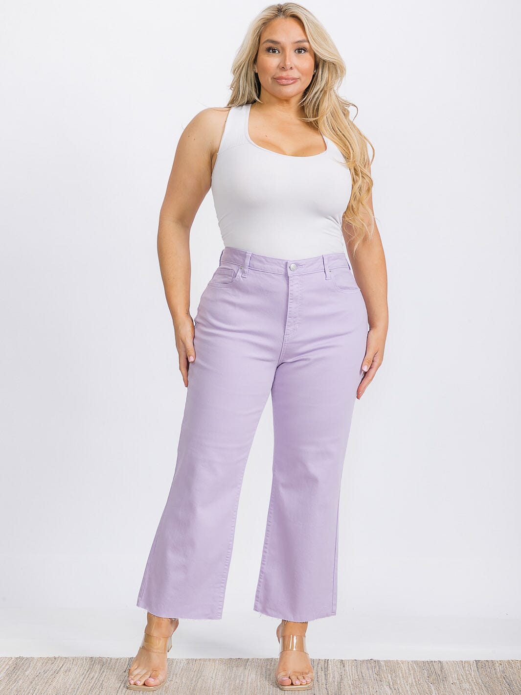 PLUS SIZE BUTTON CLOSURE POCKETS WIDE LEG PANTS