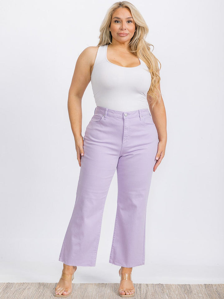 PLUS SIZE BUTTON CLOSURE POCKETS WIDE LEG PANTS