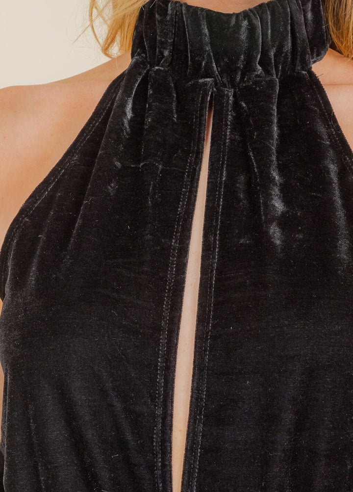 WOMEN'S SLEEVELESS HALTER NECK V-NECK VELVET OPEN BACK BODYSUIT