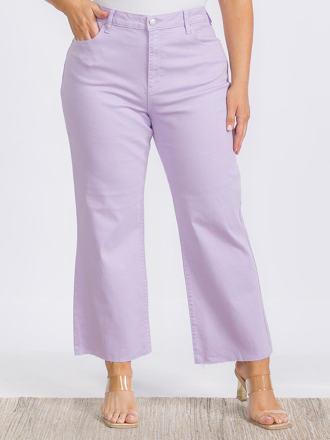PLUS SIZE BUTTON CLOSURE POCKETS WIDE LEG PANTS