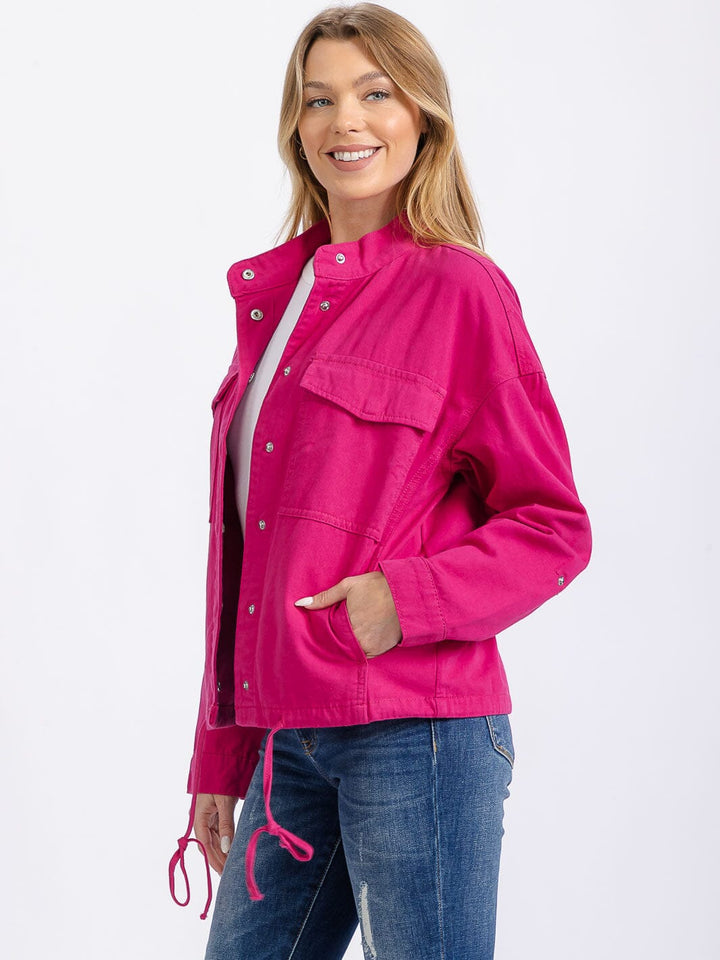 WOMEN'S LONG SLEEVE BUTTON CLOSURE FRONT POCKETS DENIM JACKET