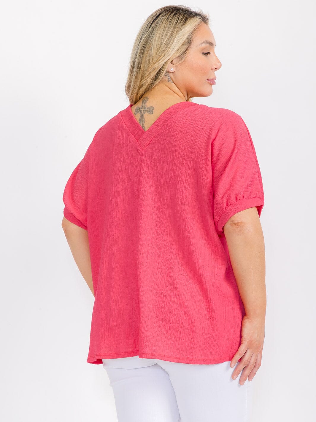 PLUS SIZE SHORT SLEEVE V-NECK TUNIC BLOUSE