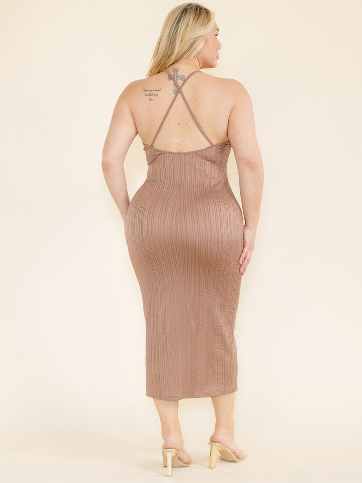 PLUS SIZE SLEEVELESS OPEN BACK BODYCON DETAILED MAXI DRESS