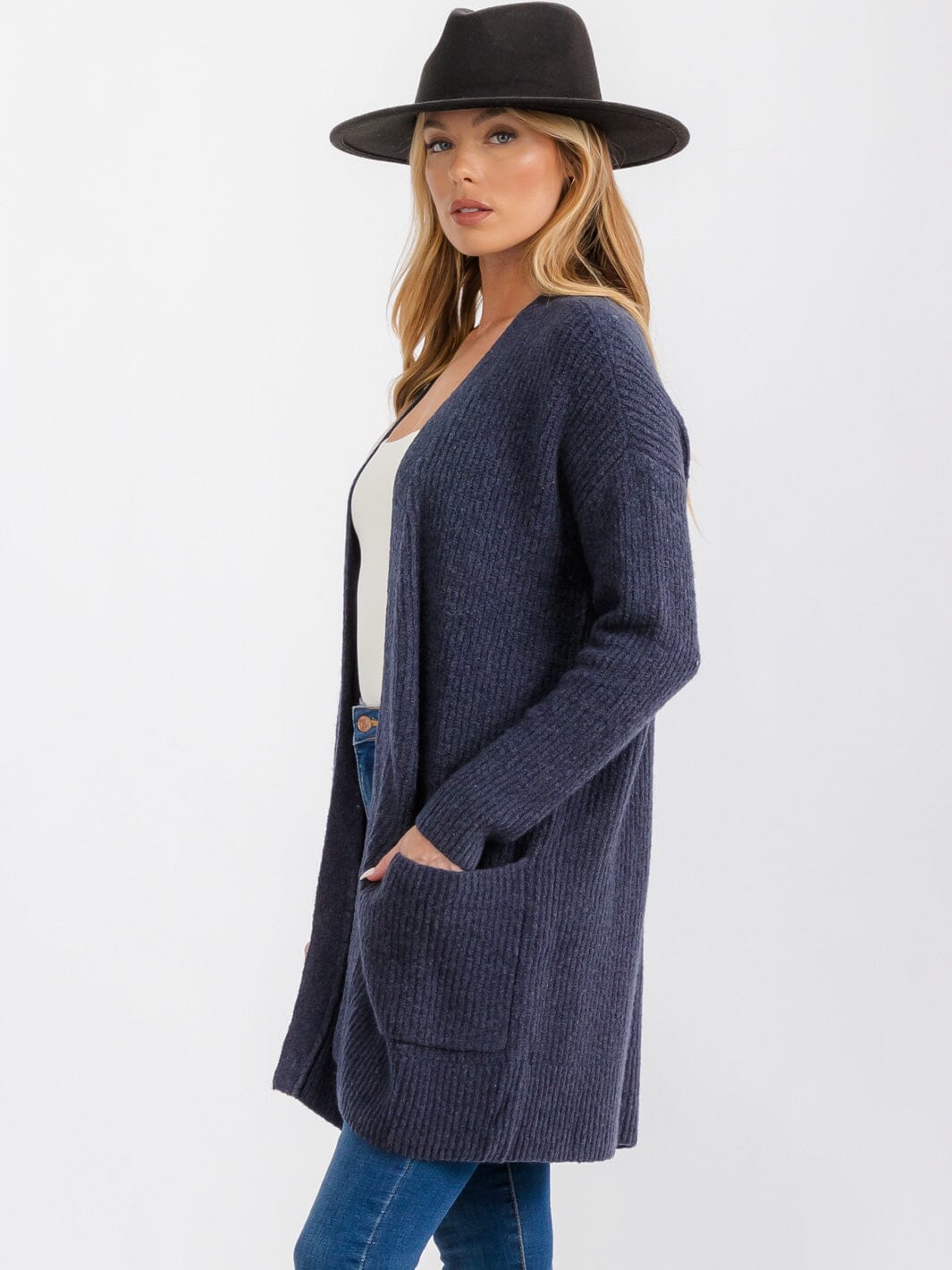 WOMEN'S LONG SLEEVE OPEN FRONT POCKETS CARDIGAN