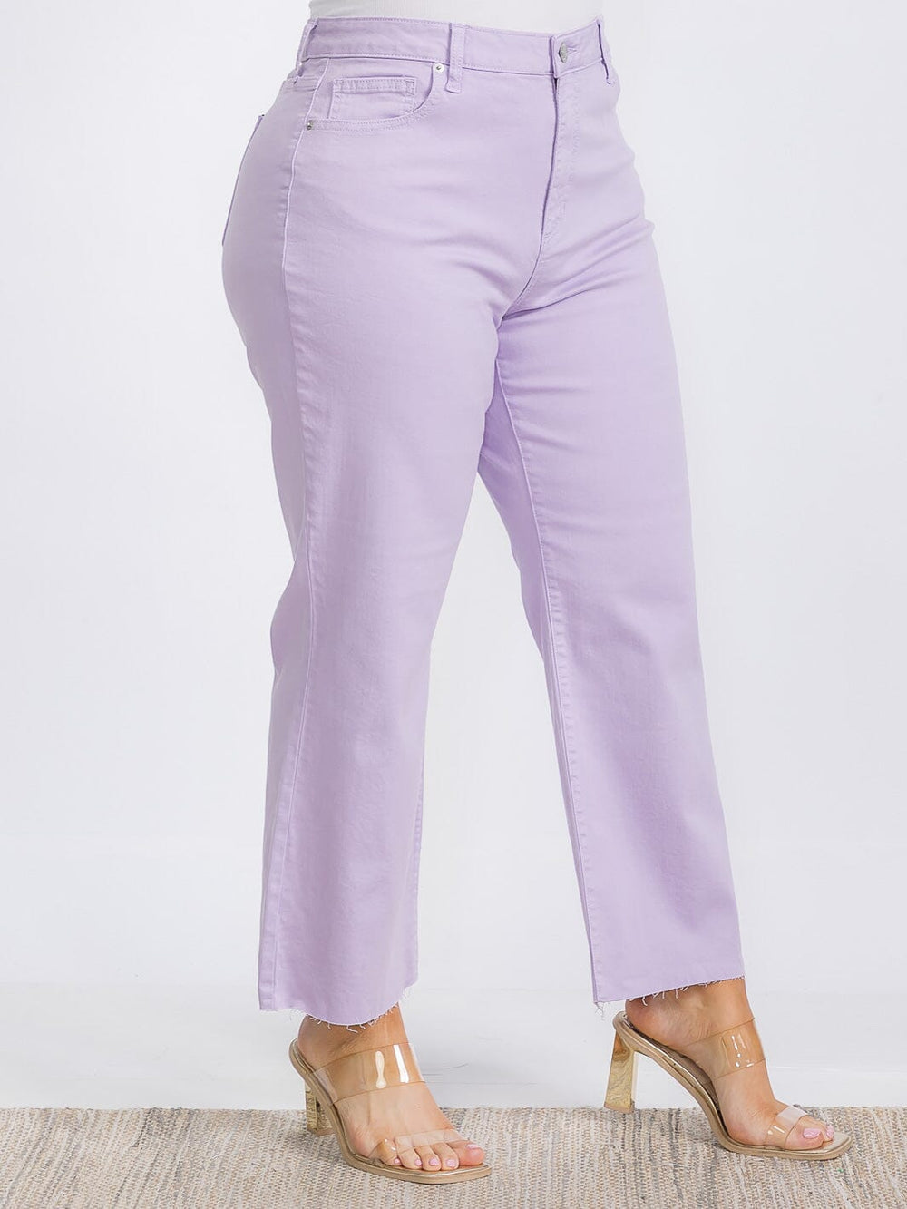 PLUS SIZE BUTTON CLOSURE POCKETS WIDE LEG PANTS