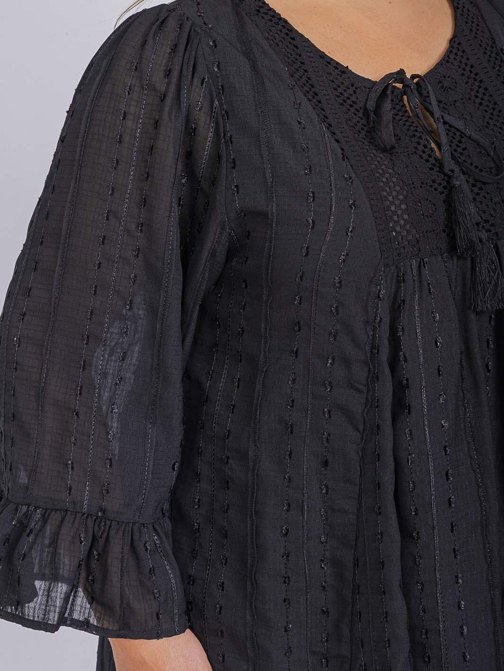 PLUS SIZE LONG SLEEVE V-NECK SWISS DETAILED TUNIC MINI DRESS