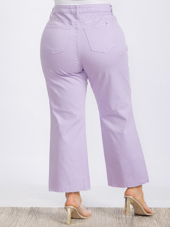 PLUS SIZE BUTTON CLOSURE POCKETS WIDE LEG PANTS