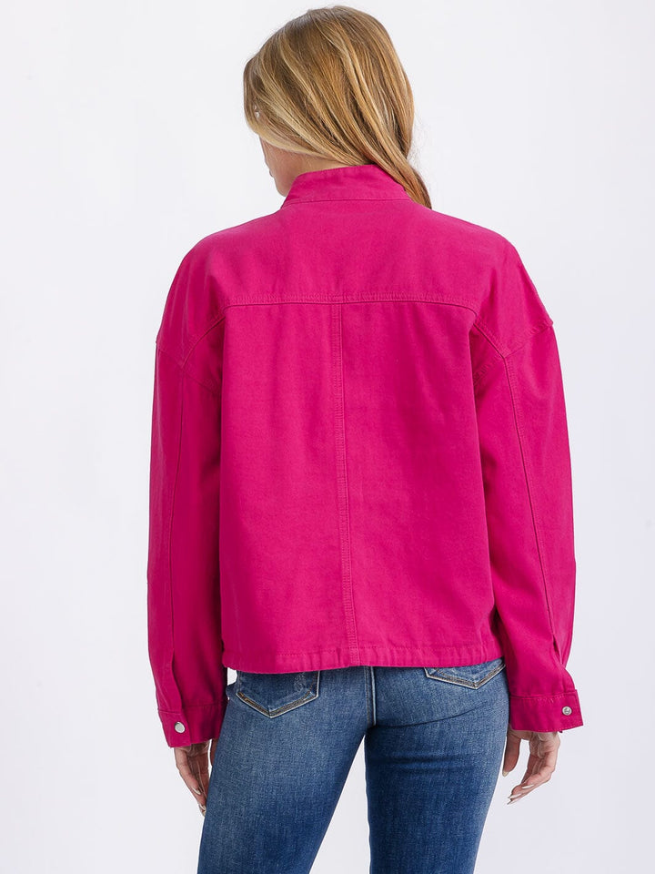 WOMEN'S LONG SLEEVE BUTTON CLOSURE FRONT POCKETS DENIM JACKET