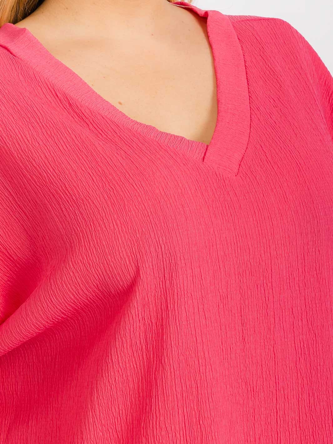 PLUS SIZE SHORT SLEEVE V-NECK TUNIC BLOUSE