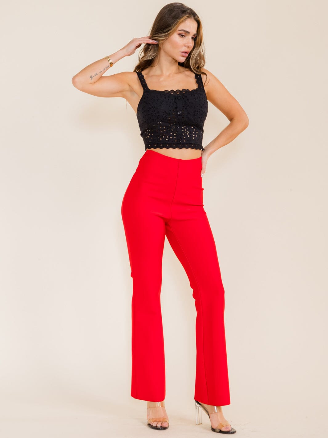 WOMEN'S ZIPPER CLOSURE BANDAGE BELL LEG PANTS