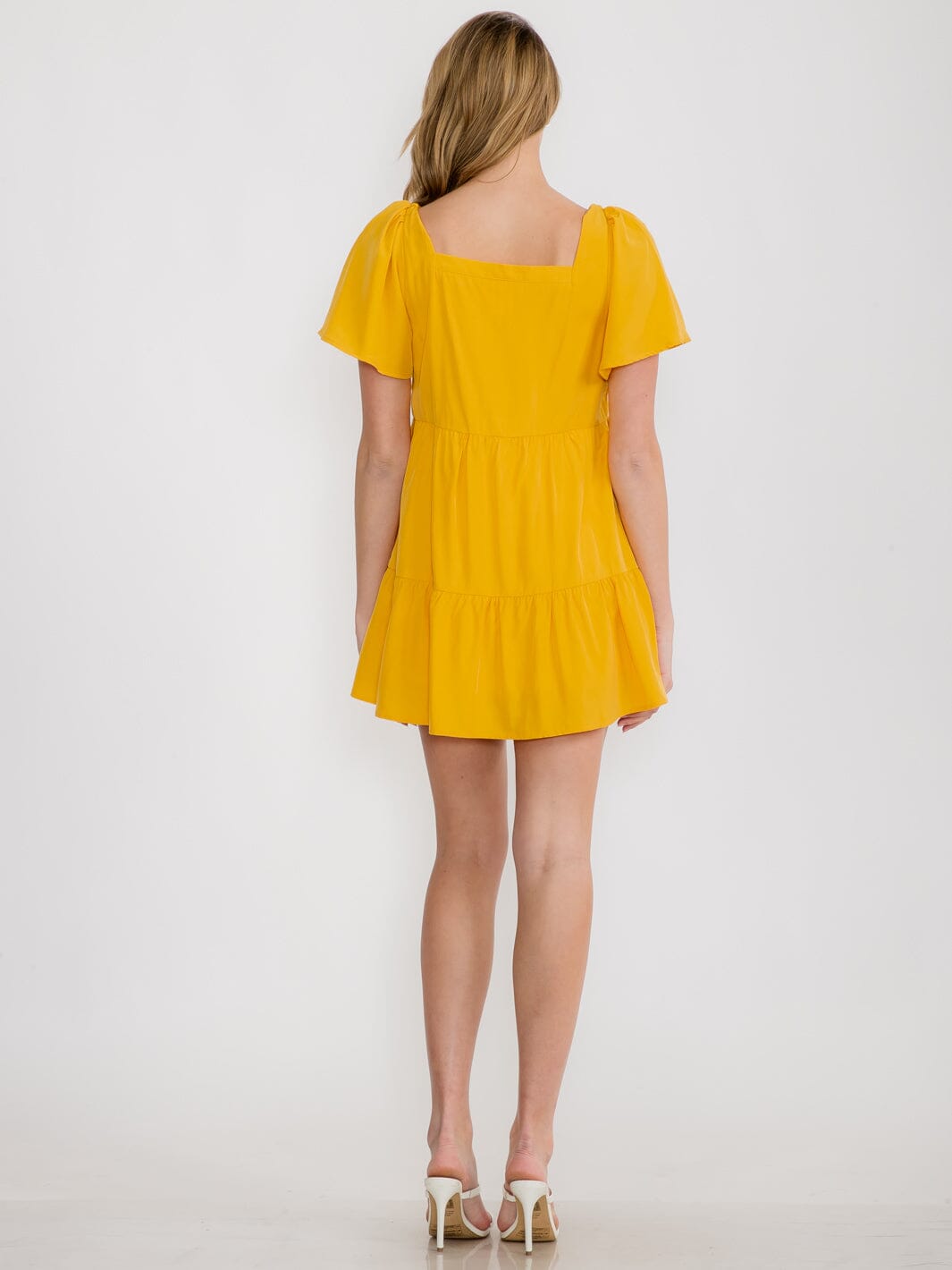 WOMEN'S SHORT SLEEVE SQUARE NECK TIERED TUNIC MINI DRESS