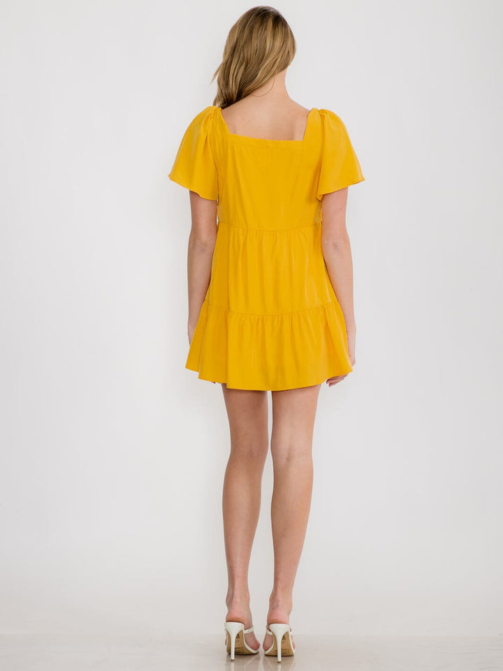 WOMEN'S SHORT SLEEVE SQUARE NECK TIERED TUNIC MINI DRESS