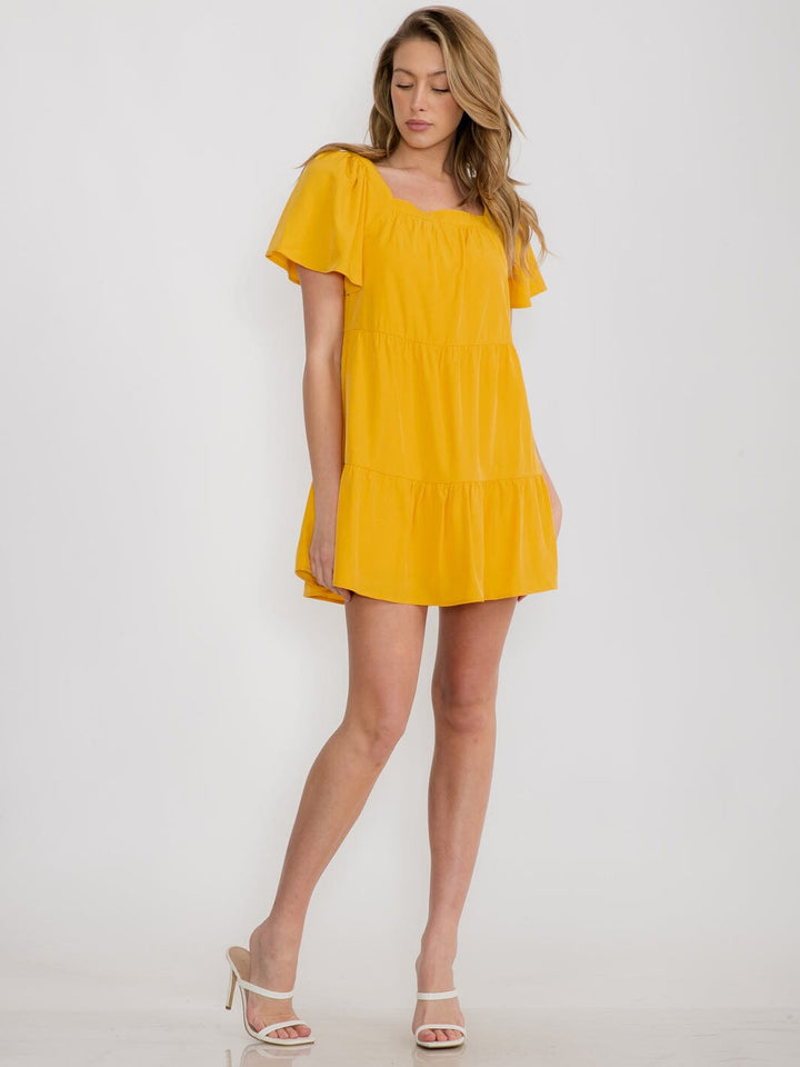 WOMEN'S SHORT SLEEVE SQUARE NECK TIERED TUNIC MINI DRESS