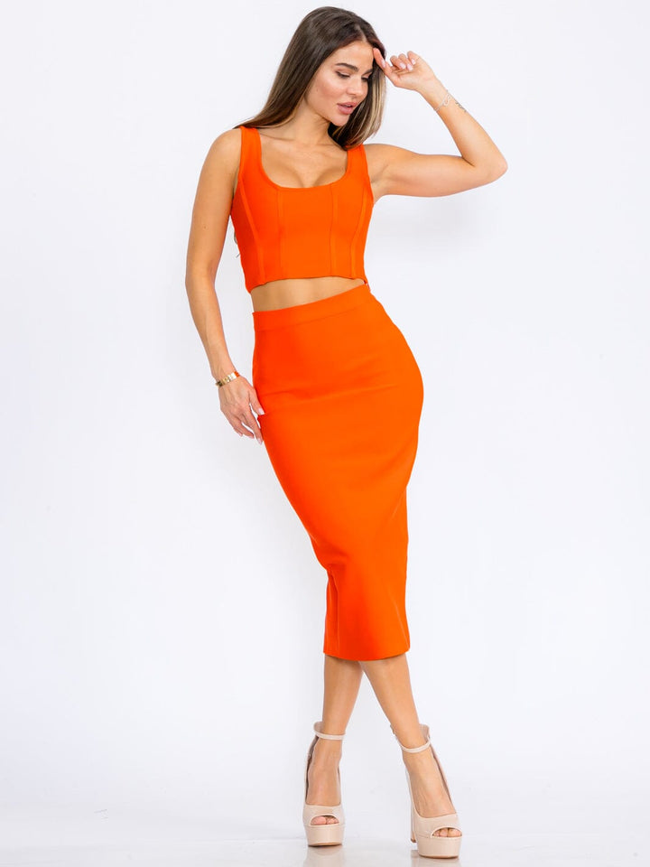 WOMEN'S ZIPPER CLOSUREBANDAGE PENCIL MIDI SKIRT