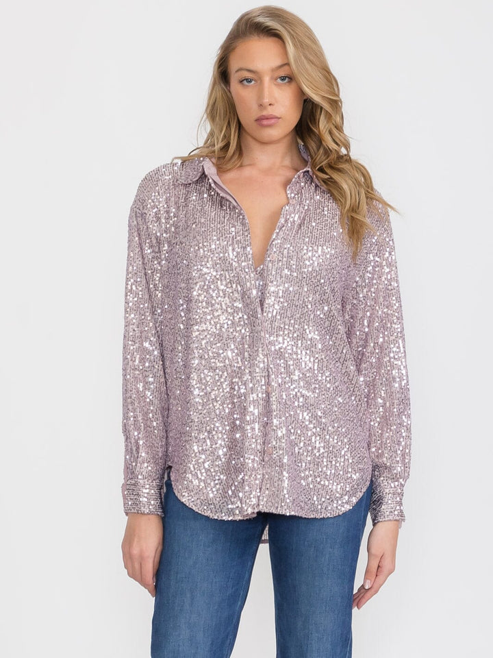 WOMEN'S SLEEVELESS BRALETTE & LONG SLEEVE BUTTON UP SEQUINS BLOUSE 2PC SET