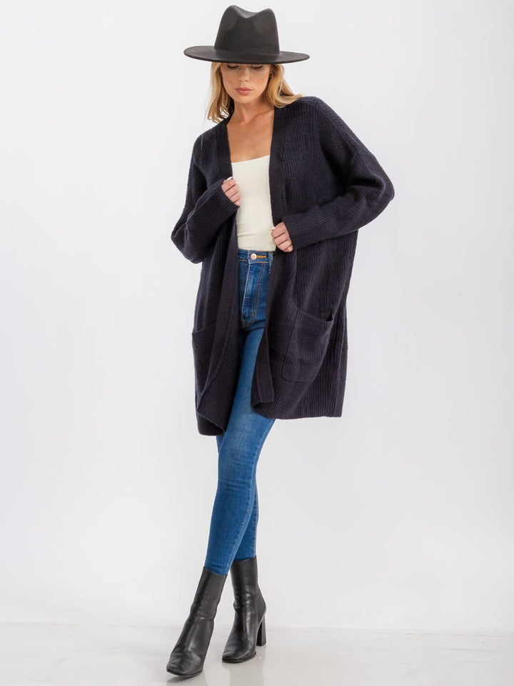 WOMEN'S LONG SLEEVE OPEN FRONT POCKETS CARDIGAN