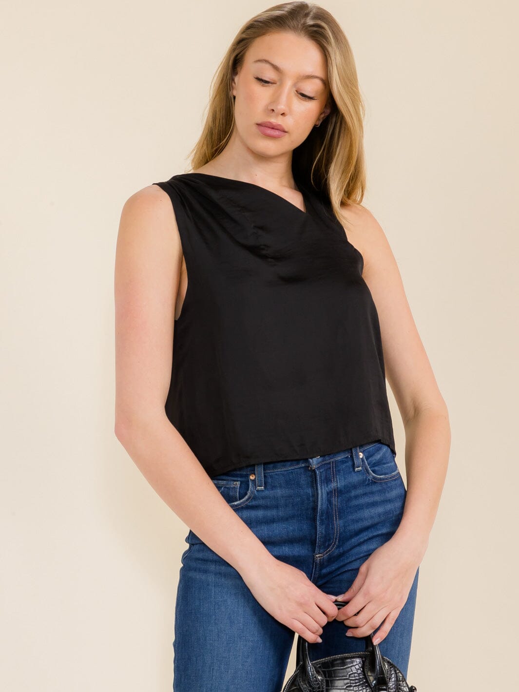WOMEN'S SLEEVELESS COWL NECK TANK TOP